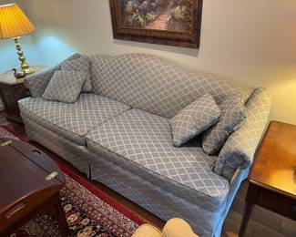 Frederick Edward Camel Back Upholstered Sofa (34"D x 88"W x 33" Back Height)