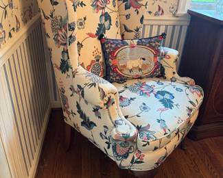 Vintage Wing-Back Floral Armchair (32"W x 31"D x 45"Back Height)