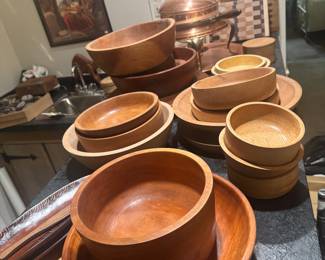 Large Collection of Hand-made Wooden Bowls & Kitchenware