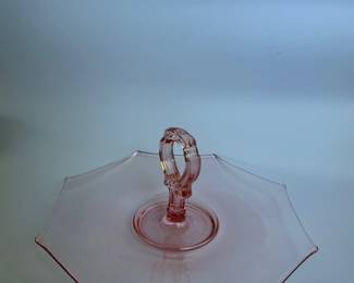 Vintage Pink Depression Glass Serving Plate with Center Handle