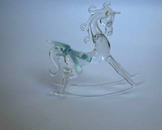 Hand Blown Glass Rocking horse unicorn
