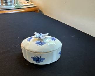 Andrea by Sadek Jardin Blue and White Butterfly and Bumblebees Trinket Box