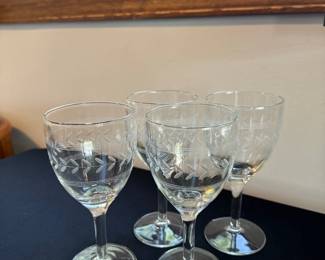 vintage etched and pressed sherry or cordial glasses