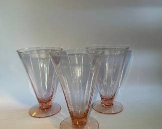 Pink Depression glass footed tumblers