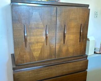 American of Martinsville Mid Century Harlequin Highboy Armoire Dresser