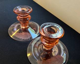 Fostoria Pink Depression Glass Candle Stick Holders