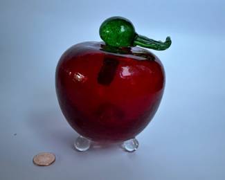 Hearth and Plow Handmade Crackle Glass Red Apple