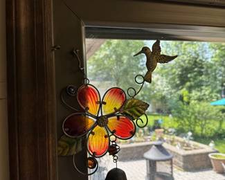 Hummingbird with Flower Stained Glass