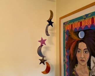 Moon and Stars Shaped Agate Slab Wind Chime