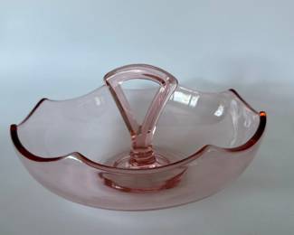 Elegant Pink Depression Glass Center Handle Candy Dish