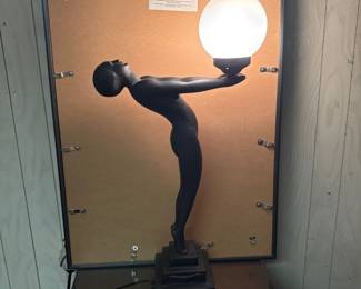 Art Deco Style Matte Black Painting Composition Figural Table Lamp