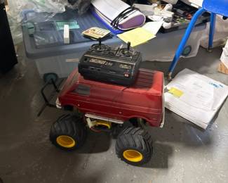 vintage Tamiya 1/12 midnight pumpkin black edition RC monster truck with "Challenger 250" Transmitter.