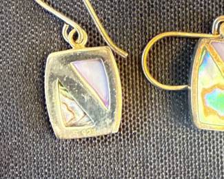 genuine Albalone and Shell Pendant Gold Earrings