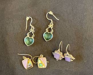 Bezel heart shaped simulated emerald drop earrings