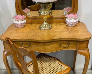 Bird's Eye Maple Vanity Desk With Drawer and Mirror