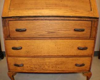 Antique Oak DropFront Secretary Desk with Drawers