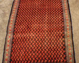 Sarouk Style Persian Rug Red Geometric Diamond Pattern