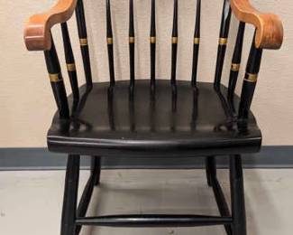 Classic Black Wood Windsor Chair with Gold Accents