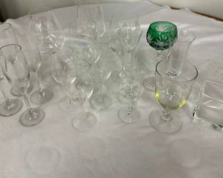 Collection of assorted glassware with a square decanter with stopper