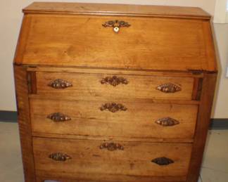 Antique DropFront Secretary Desk with Ornate Brass Hardware