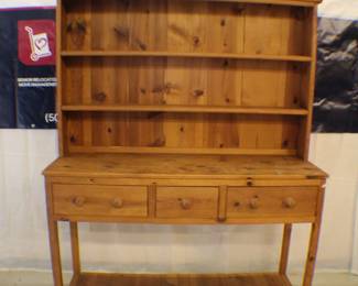 Rustic Hutch with Open Shelving and Storage Drawers