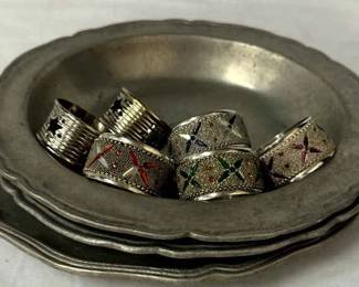 3 Pewter Plates and 6 napkin rings