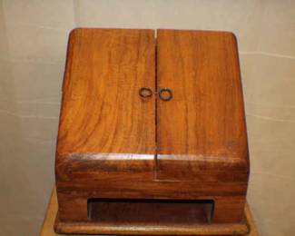 Wooden Desktop Organizer with Folding Doors and Letter Slots