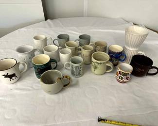 Lot of Assorted Mugs and Pour Over Coffee Brewer