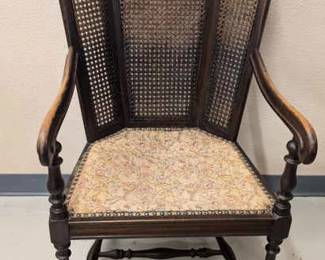 Vintage CaneBack Wingback Armchair with Floral Upholstery