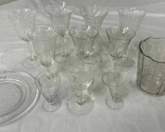 Collection of vintage etched glassware