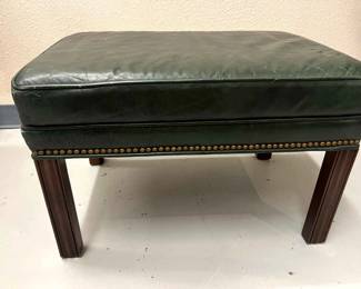 Vintage Dark Green Leather Ottoman