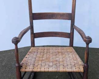 Vintage LadderBack Rocking Chair with Woven Seat Rustic Farmhouse Charm