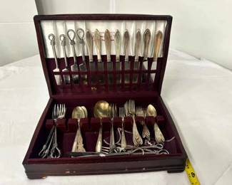 1847 Rogers Bros Silverware Box with Silverplated Silverware