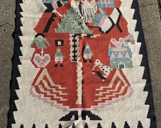 Vintage, Mid 20th century, Santa Theme, Hand Woven Kilim