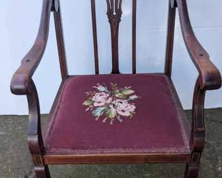 Vintage Needlepoint Upholstered Armchair with Elegant Woodwork