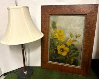 Vintage table lamp with Vintage Yellow Flower Painting