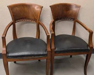 Pair of Vintage Wood and Leather Armchairs