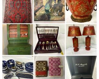 1847 Rogers Bros Silverware Box with Silverplated SilverwareCOLLAGE