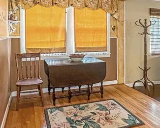 Drop leaf table, hat rack