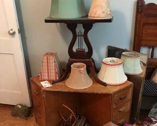 small desk, lamp shades