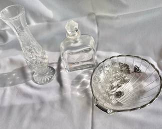 Crystal Bud Vase & Small Seashell Candy Dish Silver Gilt