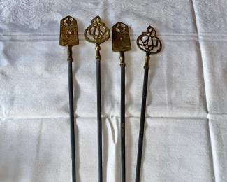 Brass & Stainless Shish Kebab Skewers from Turkey -Set of 4 Vintage
