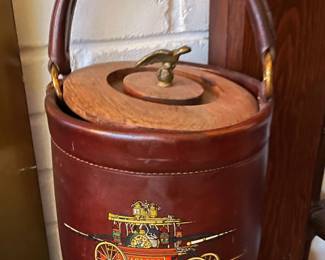 -Fire Ice Bucket Loyal Papeete Brown Leather - Brass Eagle -Handle needs repair on one side