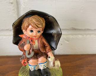 Vintage Boy w/ Umbrella Figurine