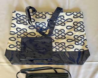 Blue & White Tote w/ small bag & Black small bag