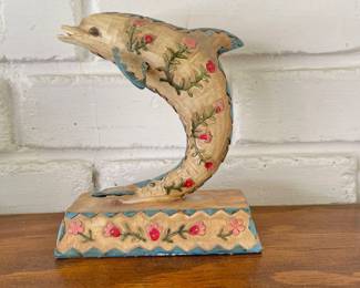 Dolphin- Greece- Olive wood - Inlaid floral design
