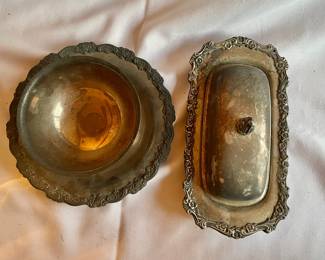 Silverplate Butter Dish & Tray with attached Bowl