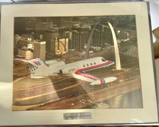 Gates Learjet 1976 fly by St. Louis Arch-Metal Framed