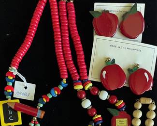 Apple/Schoolhouse Necklaces & Apple Earrings -Perfect for teacher gifts ! New!