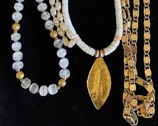 Puka Shell Necklace with Gold Leaf-Gold plated chain, Beaded Necklace,